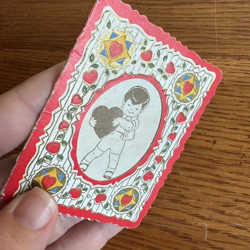 Vintage Valentine Card Boy Holding Heart Carrington‎ Co Chicago Ill Made in USA